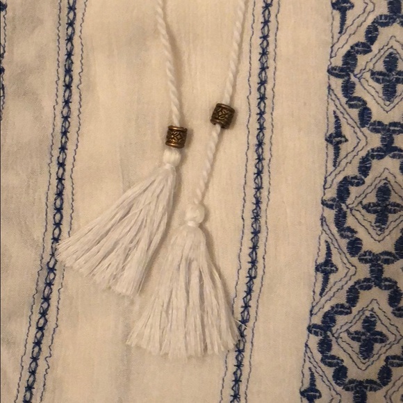 Forever 21 -Blue & White Top with Tassel Ties - Picture 4 of 8